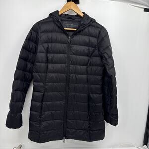 EDDIE BAUER EB650 DOWN Womens Small Black Full Zip Hooded Puffer Parka Jacket